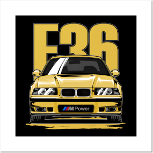 BMW M3 E36 Yellow Posters and Art